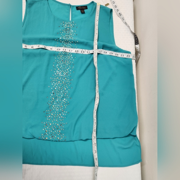 Thalia Sodi Turquoise Embellished Sleeveless Blouse Size XL.   #E03 - Picture 7 of 11